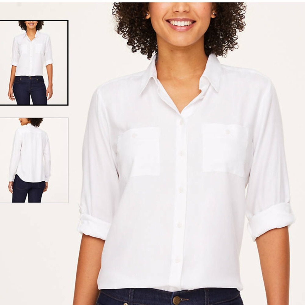 NWT S White pocket long sleeve blouse
